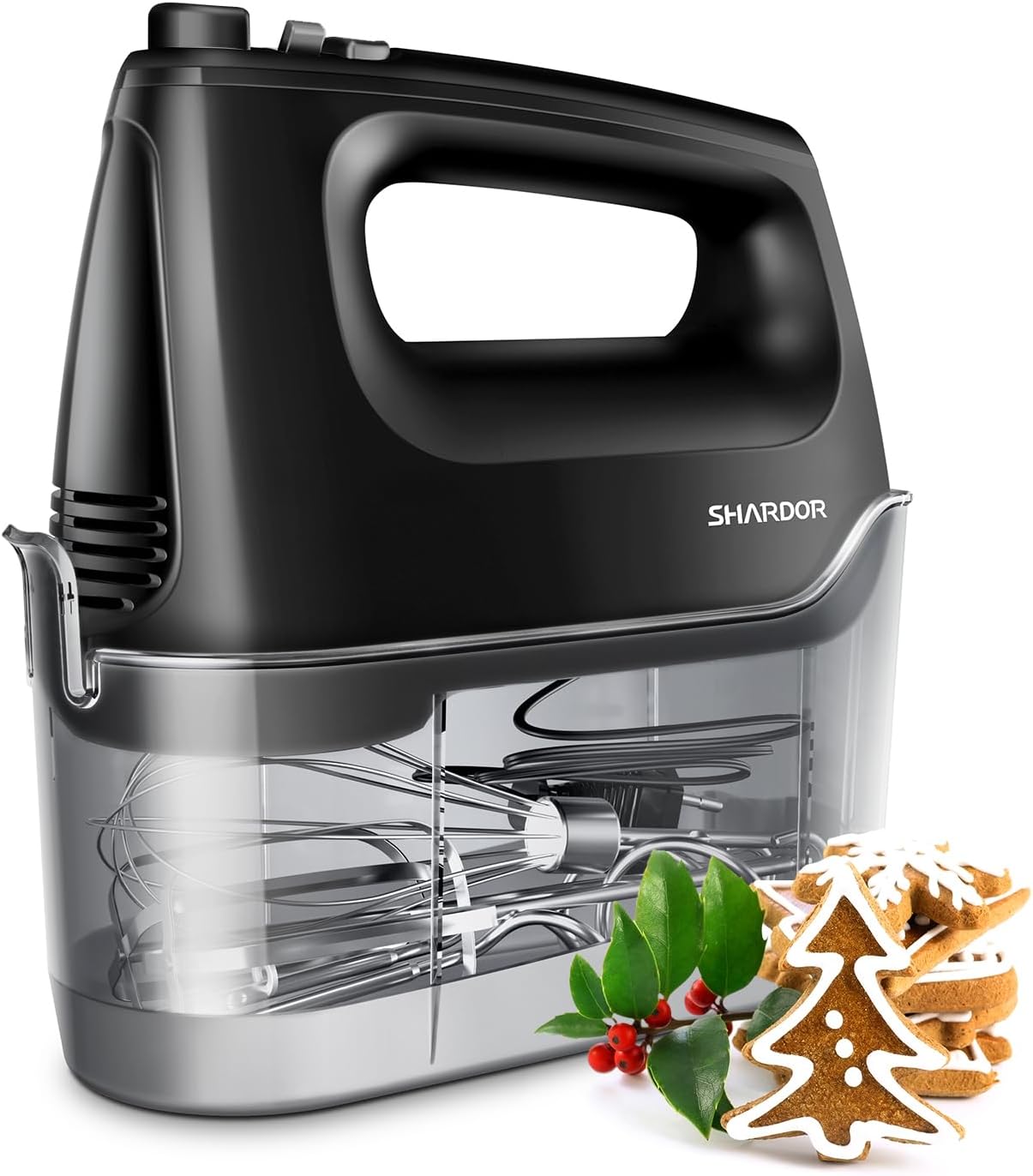 SHARDOR Hand Mixer Electric Whisk, 400W All-Pure Copper Hand Whisk,6 Speed & Turbo Mixer Electric Handheld, Snap-On Storage Case,5 Stainless Steel Accessories for Kitchen Baking,Black