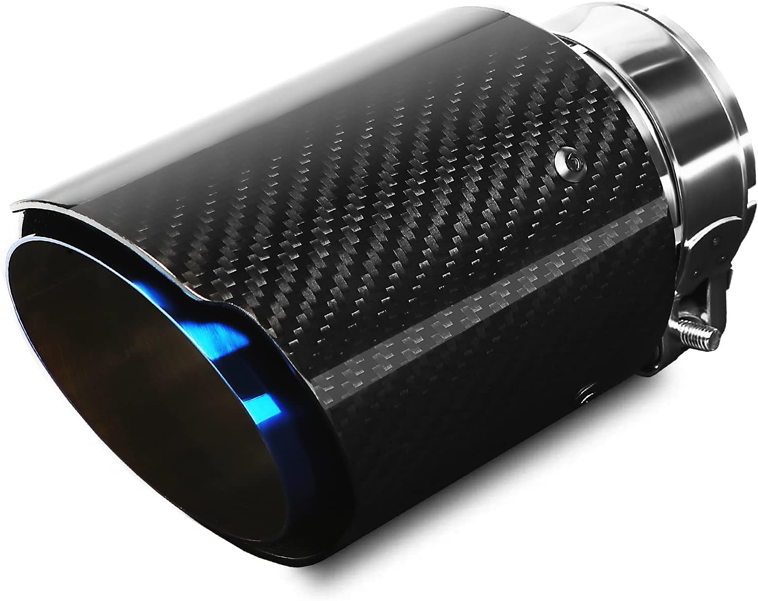 Exhaust Tips Muffler Stainless Steel and Glossy Carbon Fiber Car Exhaust Tail End Pipe, Inlet 63mm(2.5") Outlet 89mm(3.5")