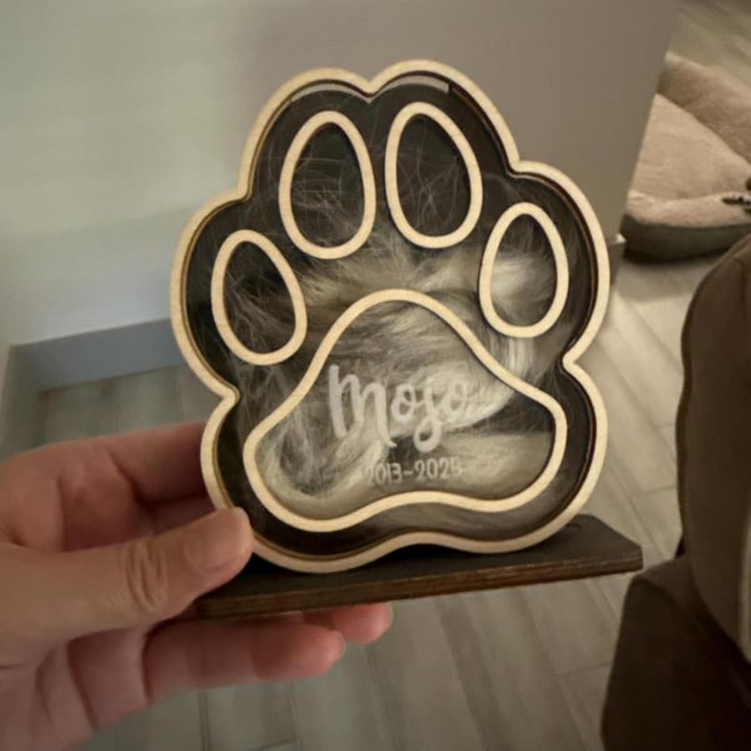 WEIYOUDP Personalized Dog Cat Paw Shaped Pet Hair Keepsake Box,Pet Memorial Shadow Box,Dog Fur Keepsake Frame,Cat Memorial Gift,Loss of Pet Gift,Desktop Decoration (Wood)