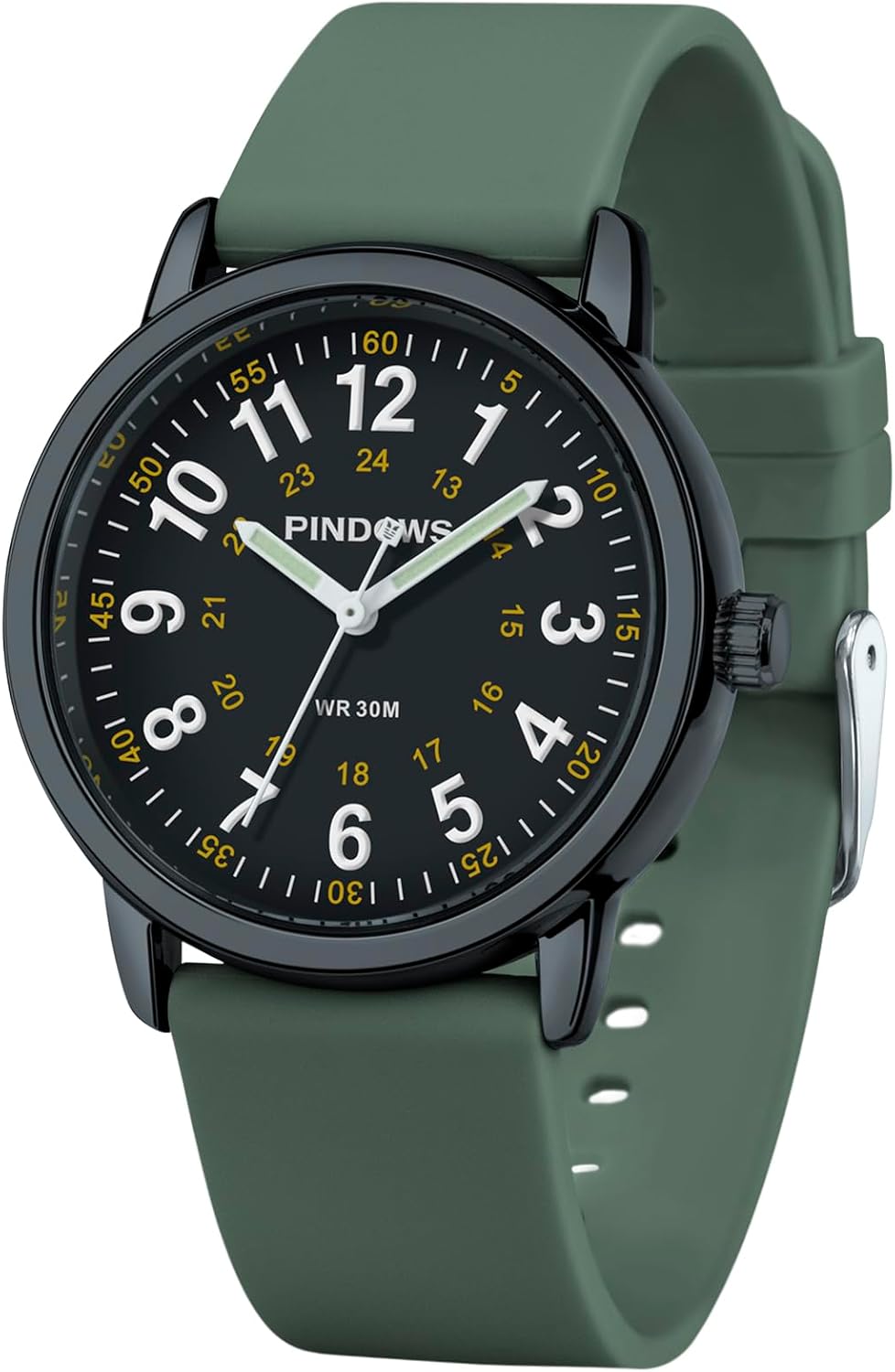 PINDOWS Womens Silicone Band Design Analog Quartz Wrist Watches for Young Women Ladies, Students, Waterproof Unisex Watch Luminous Dial.