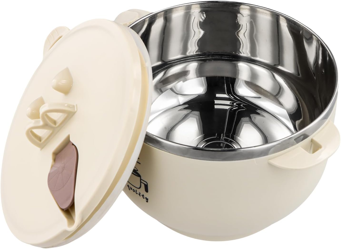 Dewocke 1000ml Double-Layer Ramen Bowl with Lid and Handle, Noodle Soup Bowl, Microwave Safe, Stainless Steel Instant Noodle Bowl, Bowl with Lid for Noodle, Salad, Pasta, Soup - Beige