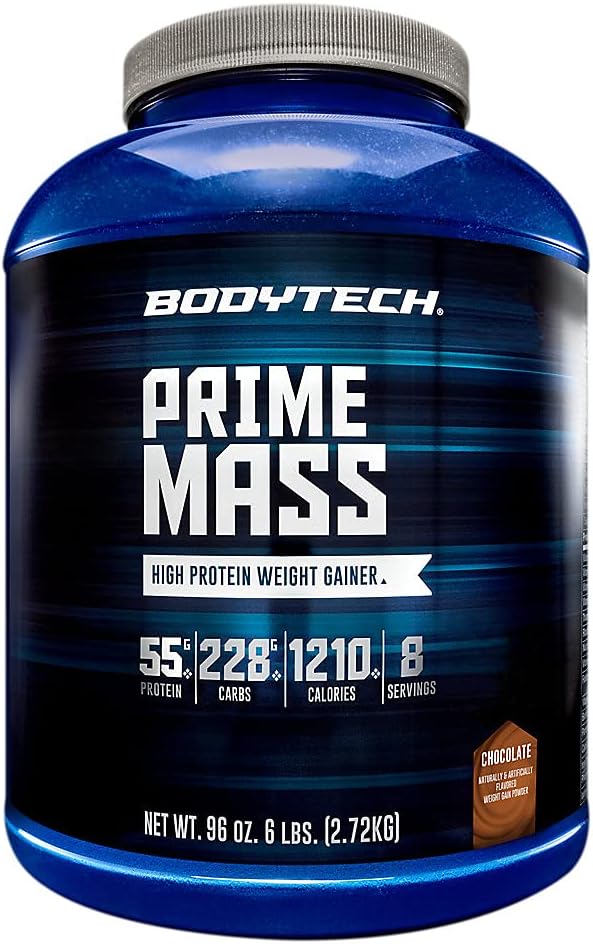 BODYTECH Prime Mass - High-Calorie Mass Gainer - Supports Muscle Growth & Weight Gain - Chocolate (6 lb, 8 Servings)
