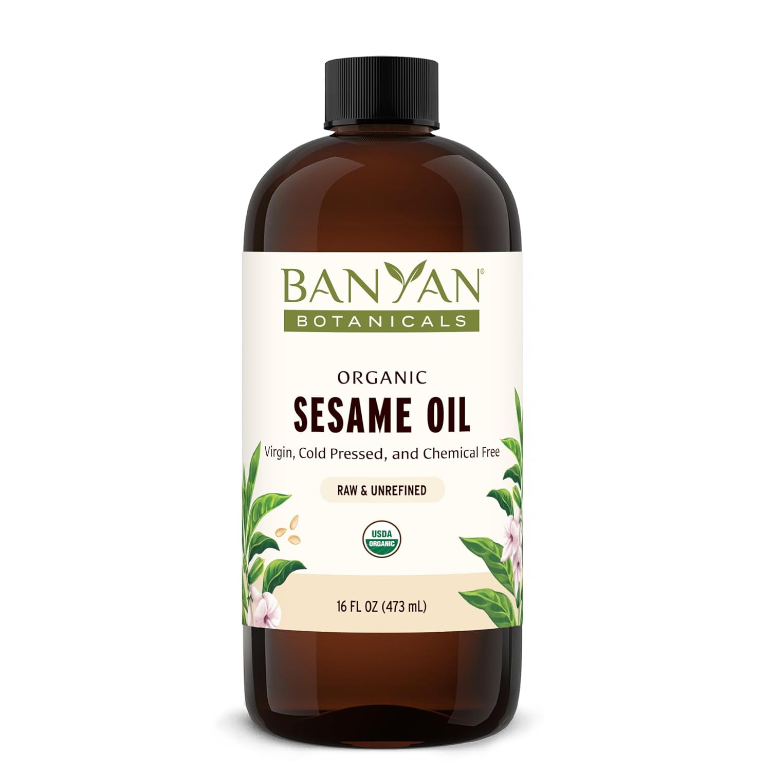 Banyan Botanicals Sesame Oil – Organic & Unrefined Ayurvedic Oil for Skin, Hair, Oil Pulling & More – Multiple Sizes – 16oz. – Non GMO Sustainably Sourced Vegan