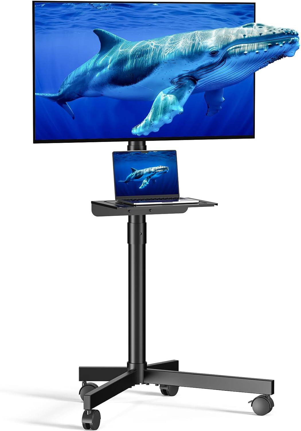 Mobile TV Cart for 23-60 Inch LCD LED OLED Flat Curved Screen TVs - Height Adjustable Rolling Floor Stand with Shelf and Locking Wheels - Up to 88lbs, Max VESA 400x400mm, Black