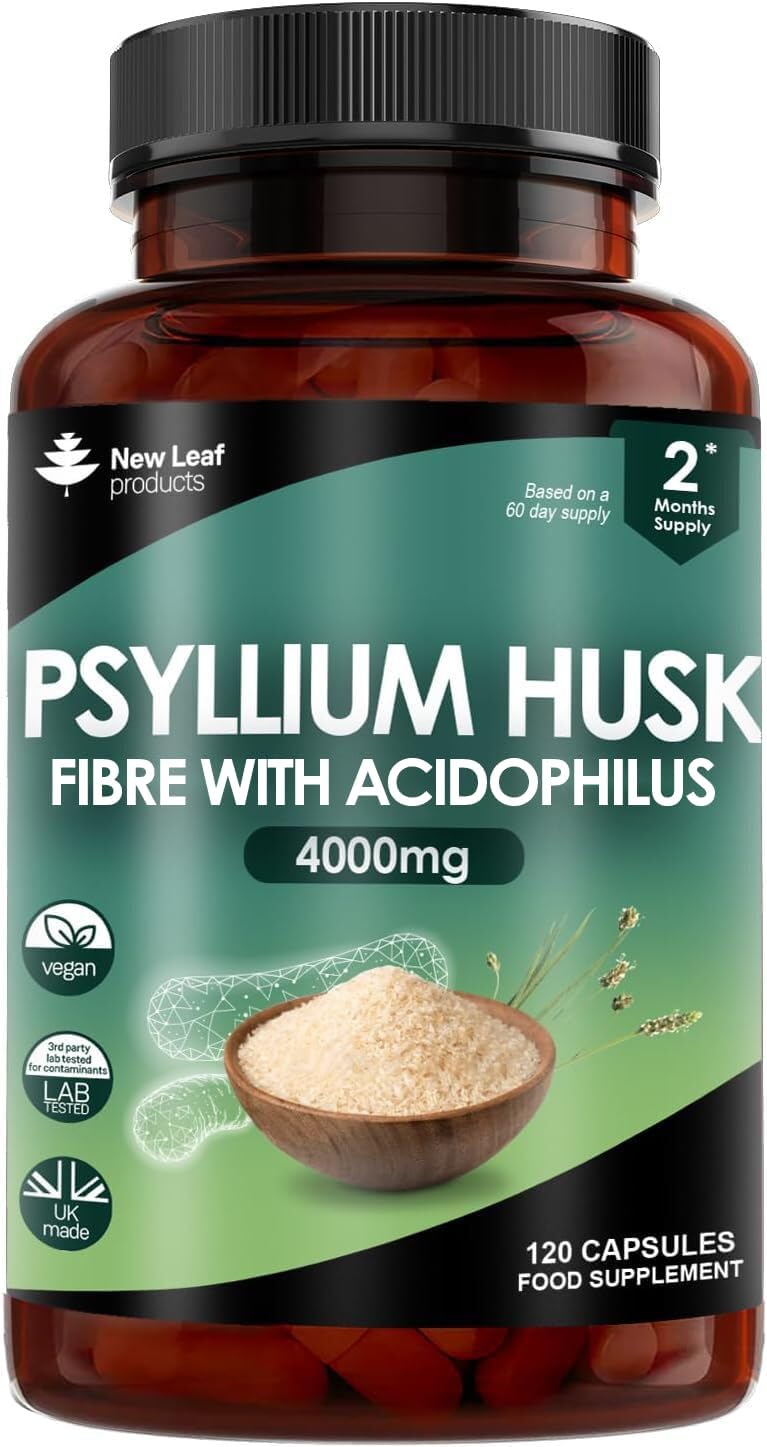 Psyllium Husk Capsules Enriched With Probiotics Fibre Supplement High Absorbency Strength Contributes Towards Gut And Digestive Health from Plantago Ovata Seeds, Ispaghula Husk, Gluten-Free Made in UK
