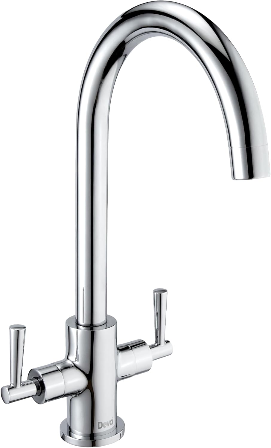Deva NTN104 Twin Lever Kitchen Sink Mixer Tap with Chrome Finish Swivel Spout - Deck Mount Large Easy Flow Hot & Cold Dual Silver Handles - for Dual Single Basin - 12 Year Warranty