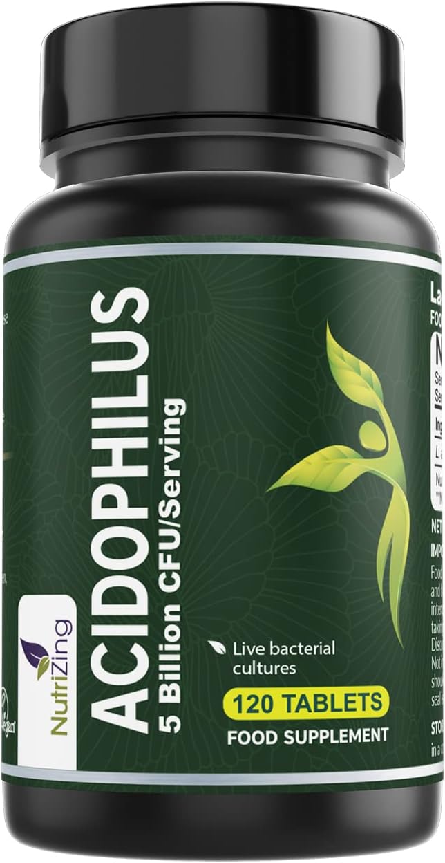High Strength Lactobacillus Acidophilus 5bn CFU/Serving - 120 Tablets - Easy to Swallow and Vegan - Made in UK by NutriZing