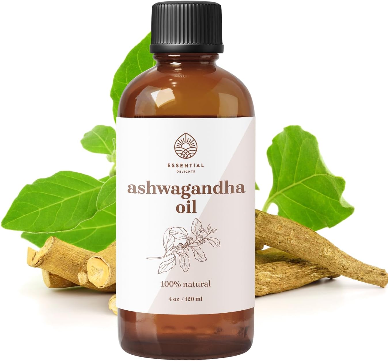 Ashwagandha Herbal Oil by Essential Delights - 4 oz | Pure Ashwagandha Extract for Skin & Hair Care | Vegan & Cruelty-Free