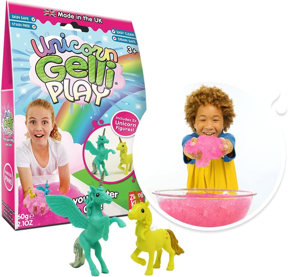 Zimpli Kids Unicorn Gelli Play Pink from Zimpli Kids, 2 x Unicorn Figures, Magically turns water into thick, colourful goo, Fantasy Birthday Gift for Ages 3 and up, Slime Putty