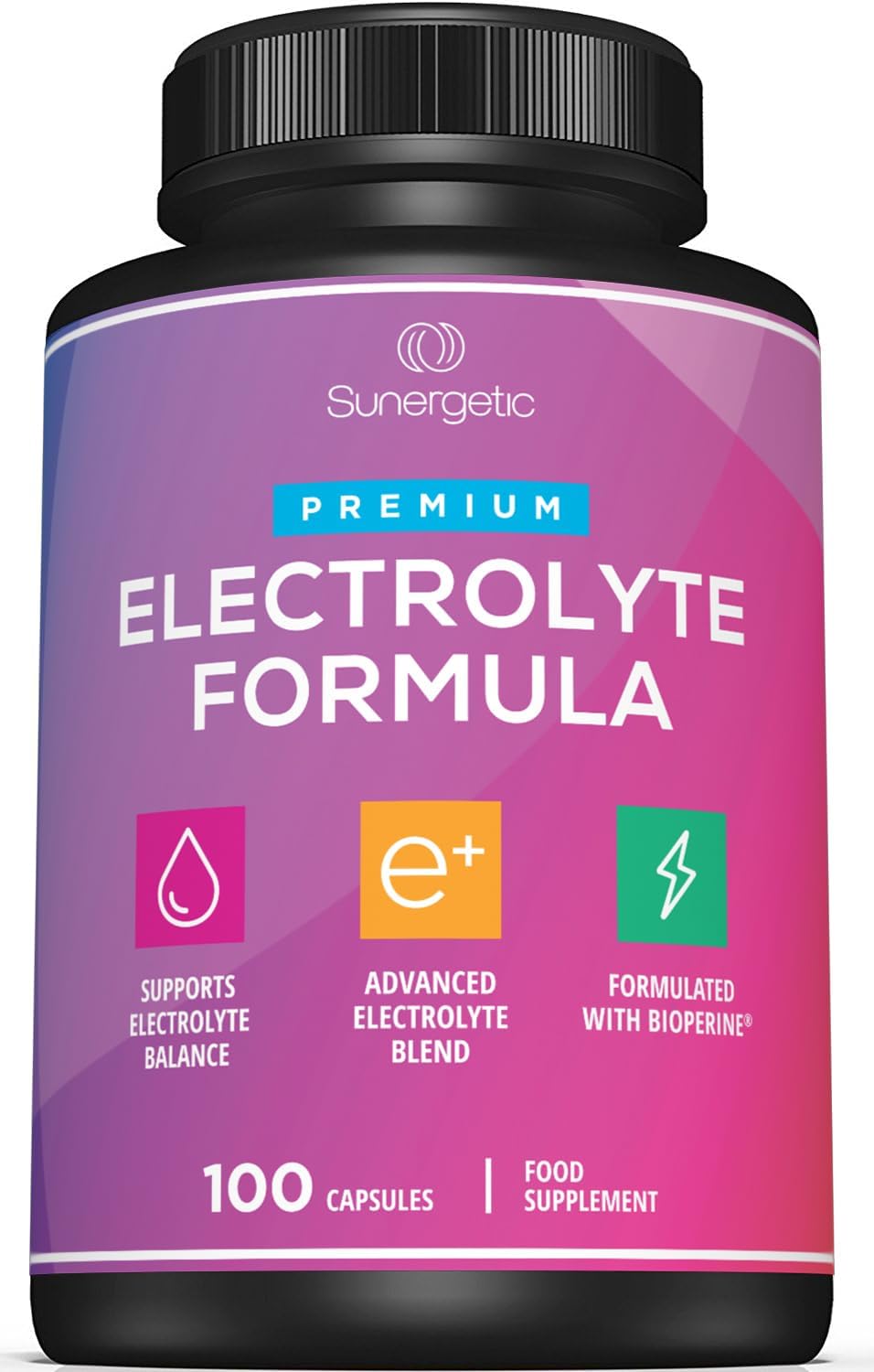 Sunergetic Premium Electrolyte Capsules Support for Keto, Low Carb, Rehydration & Recovery - Electrolyte Replacement Capsules Includes Electrolyte Salts, Magnesium, Sodium, Potassium 100 Capsules.