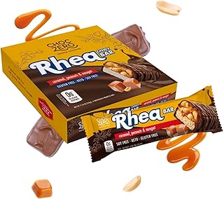 ChocZero Milk Chocolate Peanut & Caramel Nougat Candy Bar, Zero Sugar Added, High Fiber, Full Size Rhea Bars (6 per Box)