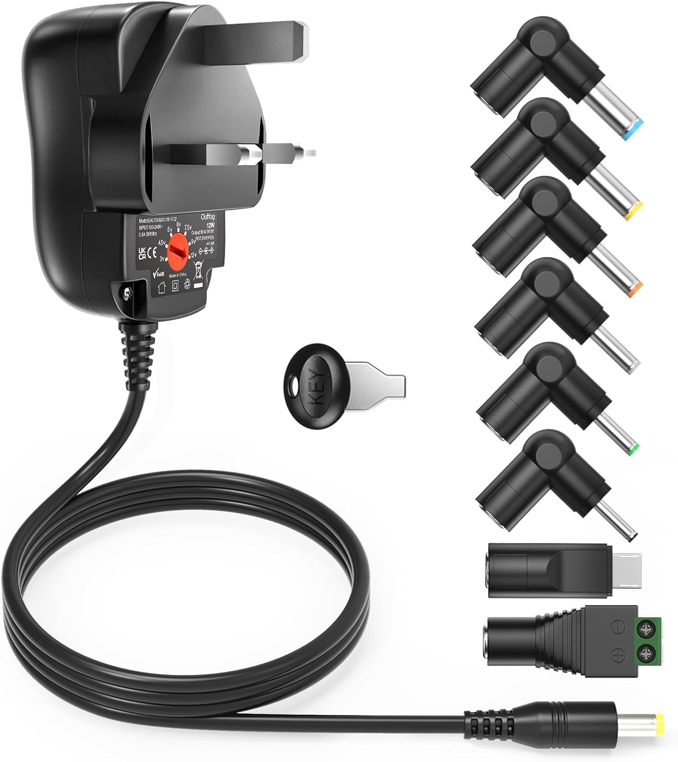 Outtag 12W AC to DC Universal Power Adapter 3V 4.5V 5V 6V 7.5V 9V 12V Power Supply for Electronic Devices BT Speaker CCTV Wireless Router Cameras Android TV Box and More