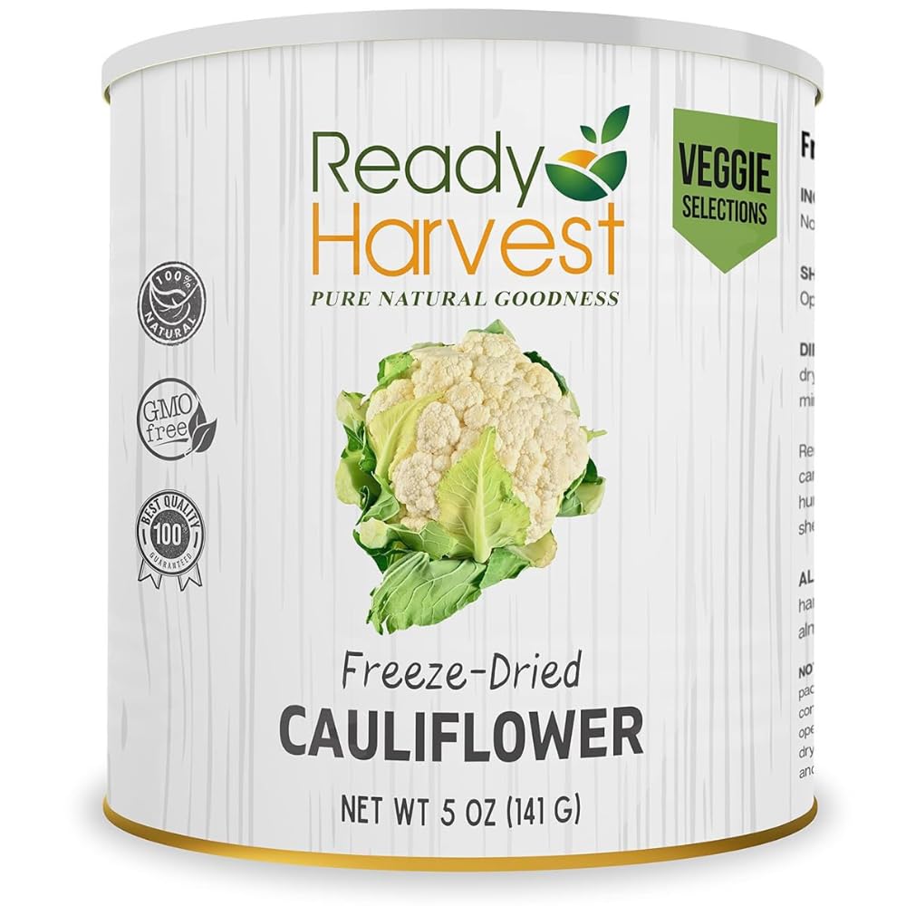 Ready Harvest Freeze-Dried Cauliflower Whole Foods for Emergency Food Storage, Camping Supplies, and Survival Kits | Sealed Fresh in #10 Can | 25-Year Shelf Life | 1 Can