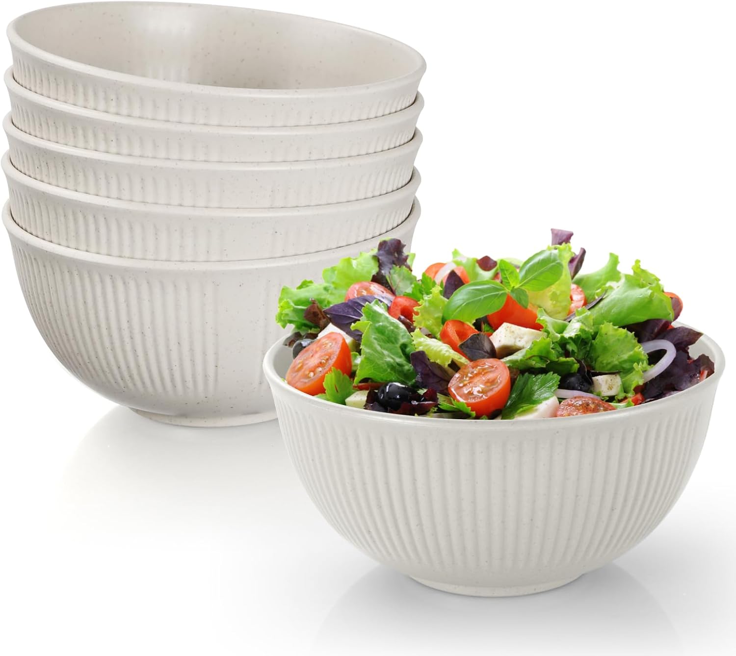 Esilihom 6Pcs Unbreakable Cereal Bowls, 655ml Lightweight Plastic Bowl Set, Reusable for Party, Picnics, Camping, Breakfast, Salad, Pasta, Soup, Noodles, Snack(Beige)