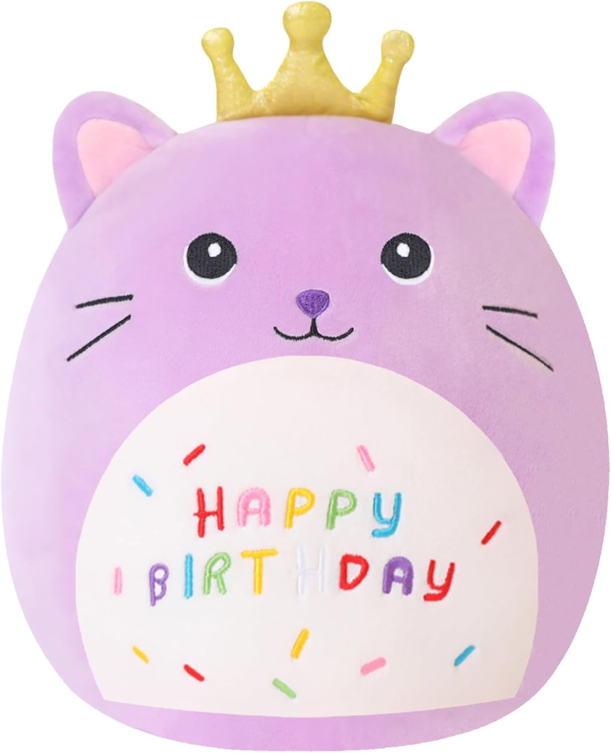 Xfrog Cat Stuffed Animal Plush Pillow 10" Cute Birthday Plushies Kawaii Purple Cat Plush Toys with Golden Crown Gifts for Kids 25CM