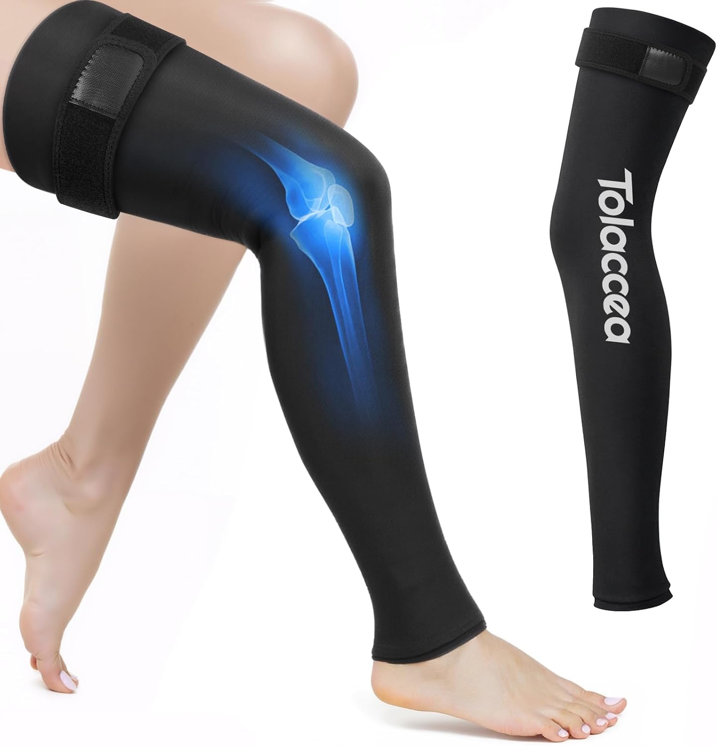 Full Leg Ice Pack Wrap, 360° Entire Leg Gel Cold Therapy Sleeve with Strap