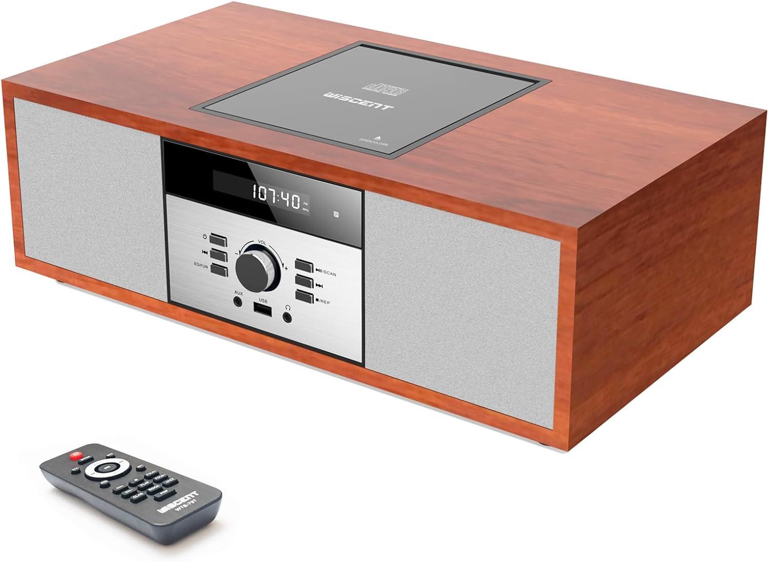 WISCENT Bluetooth Vintage Style Retro Look Micro Audio Streaming CD Player System,with Bluetooth,USB Port,FM Stereo,AUX Input,Remote Control,Nostalgic Stereo System for Home