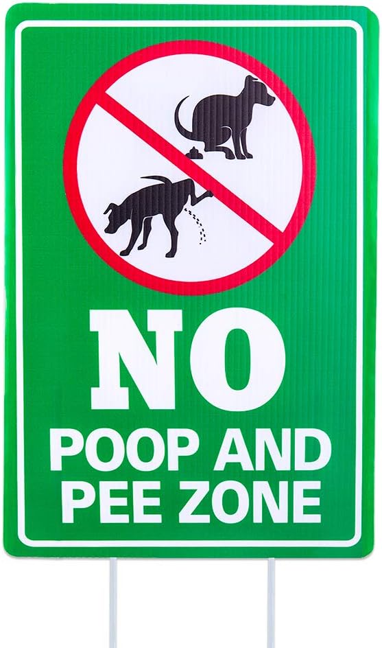 WaaHome No Poop and Pee Dog Sign - 8''X12'' Clean Up After Your Dog Sign with Metal Stakes - Please Pick Up After Your Dog Sign - Double Sided No Pooping and Peeing Dog Sign for Yard Lawn