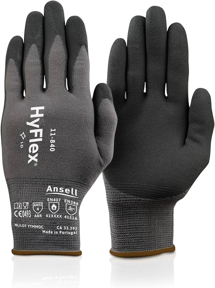 Ansell HyFlex HERO Series, Work Gloves, High Protection, Industrial and Mechanics, Cut-resistant, Multi-purpose, Oil-repellent, Impact-resistant, Black
