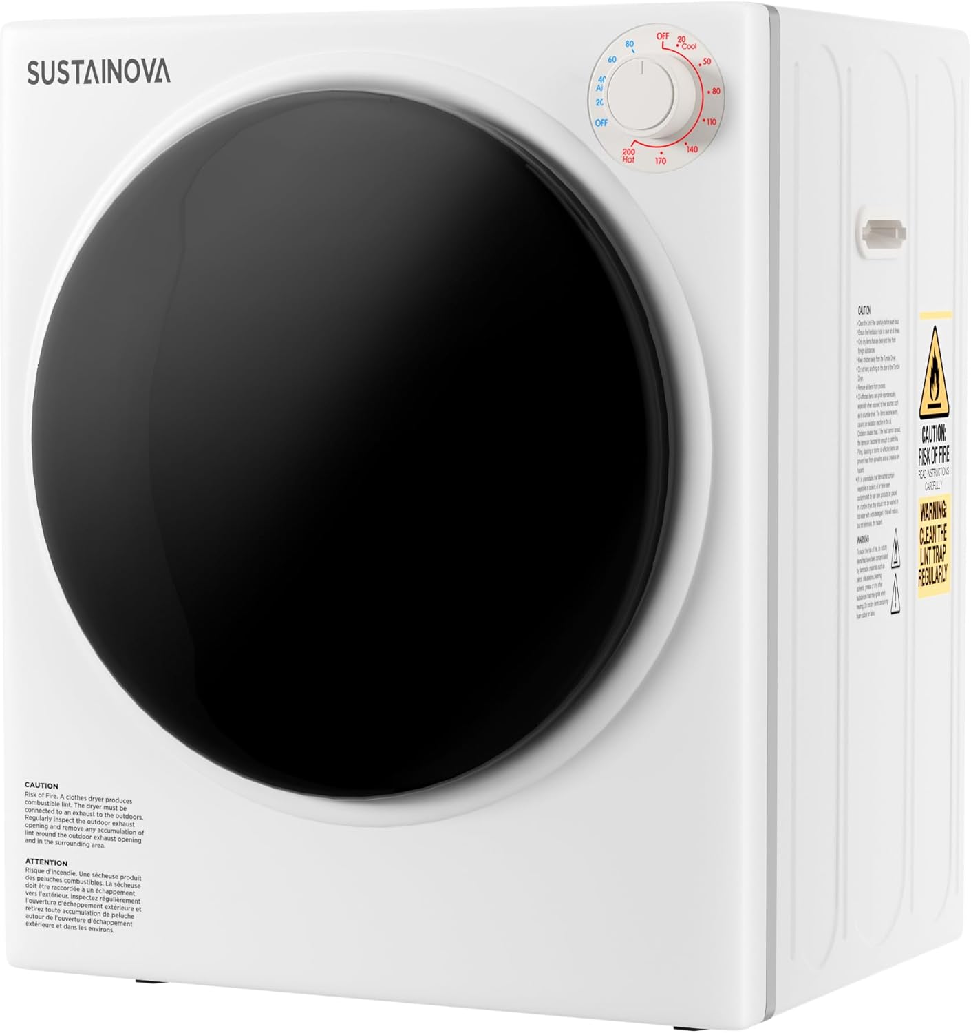 800W Portable Clothes Dryer, 2.6 cu.ft Electric Drying Machine for Laundry with Stainless Steel Tub for Apartment, Rvs, Dorms, Compact Dryer for Small Space, Black/White