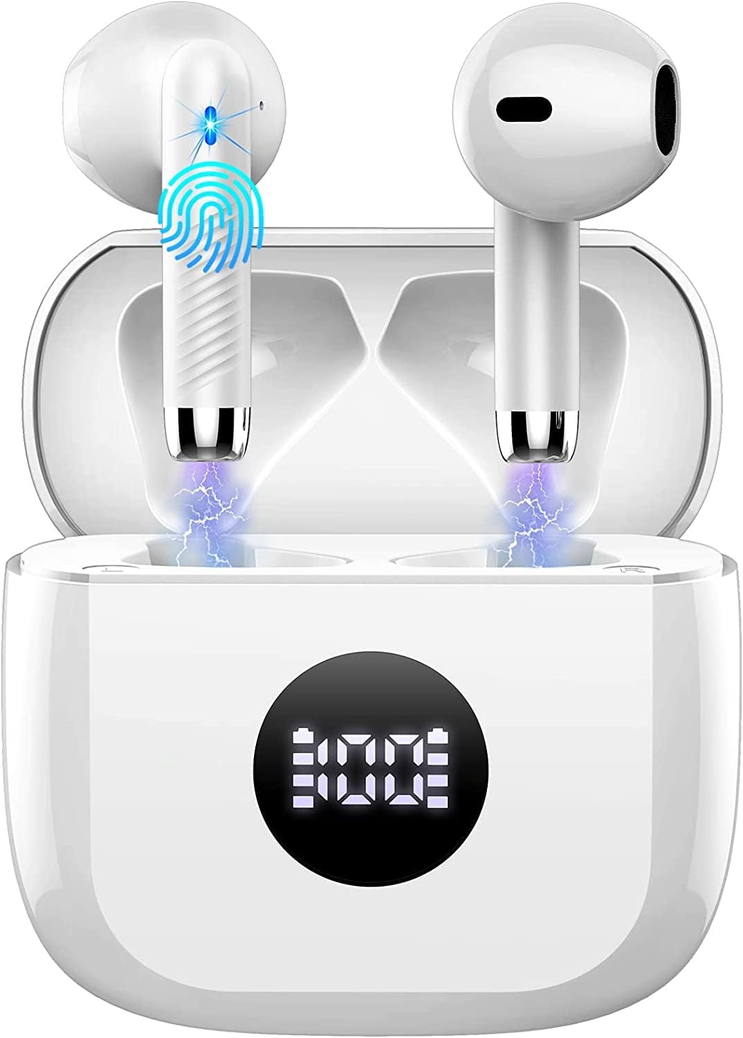 Wireless Earbuds, Bluetooth 5.4 Headphones in Ear with 4 ENC Noise Cancelling Mic, Bluetooth Earbuds 40Hrs Playtime, HiFi Stereo Deep Bass Wireless Earphones, IP7 Waterproof USB-C Fast Charge White