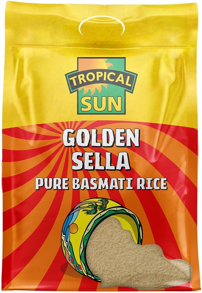 Tropical Sun Golden Sella Basmati Rice | Premium Basmati 5kg | Long-Grain Perfect for Fluffy & Flavorful Every Time (Pack of 1).