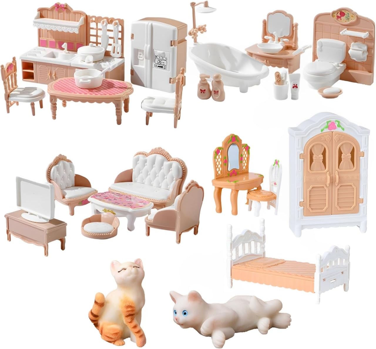 34Pcs Dolls House Furniture, Miniature Dollhouse Furniture Set Creative Play House Accessories for Imaginative Play Educational Toy for Doll House Enthusiasts Perfect for Girls
