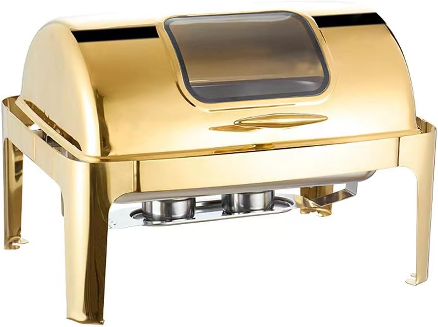 Long Chafing Dishes with Window Gold Chafers Roll Top Buffet Chafing Food Warmers for Wedding,Parties,Banquet (Gold Long Chafers)