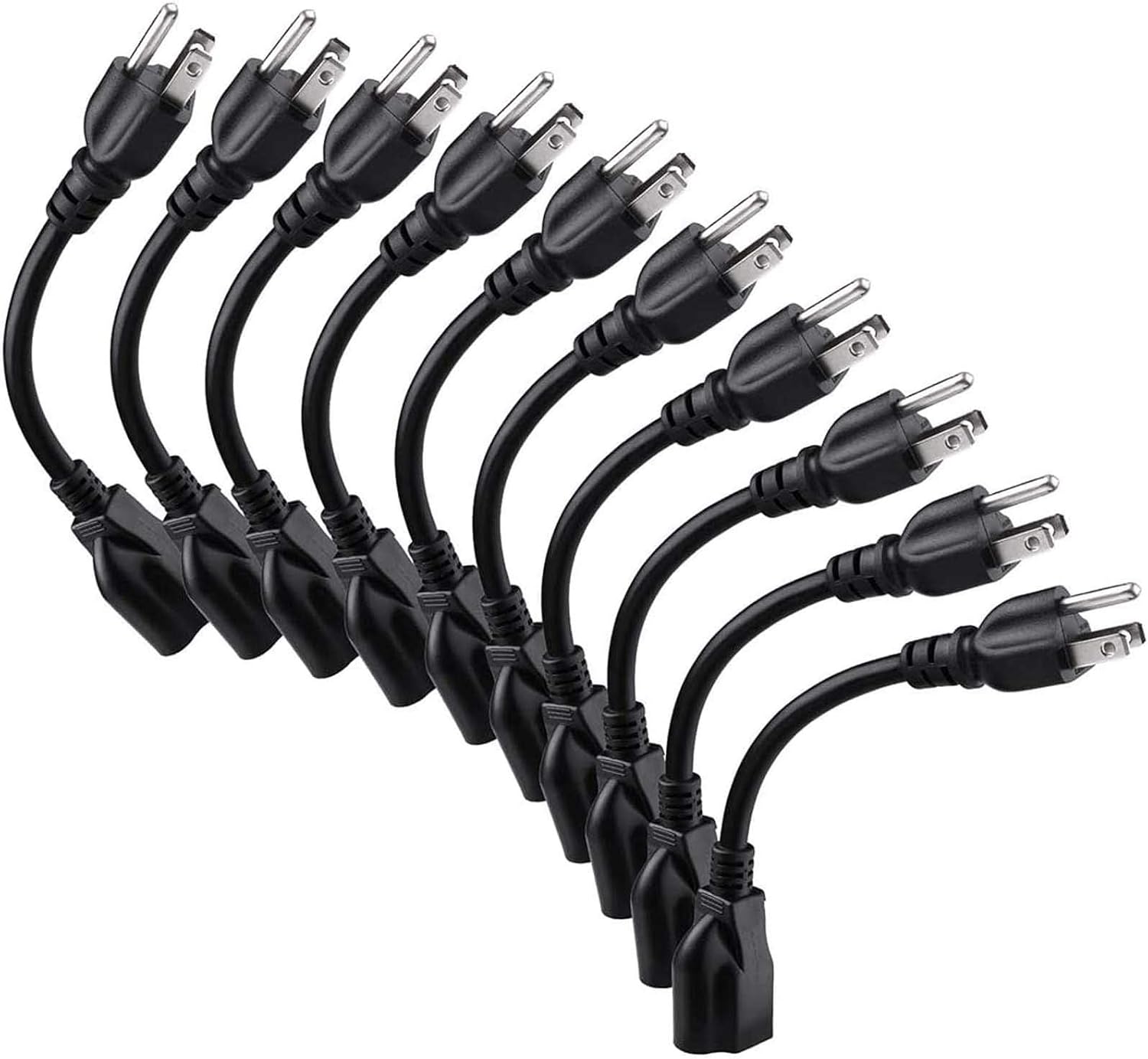 [ETL Listed] Miady Short Power Extension Cord Outlet Saver, 16AWG/13A, 3 Prong (10 Pack, Black, 8 Inch)