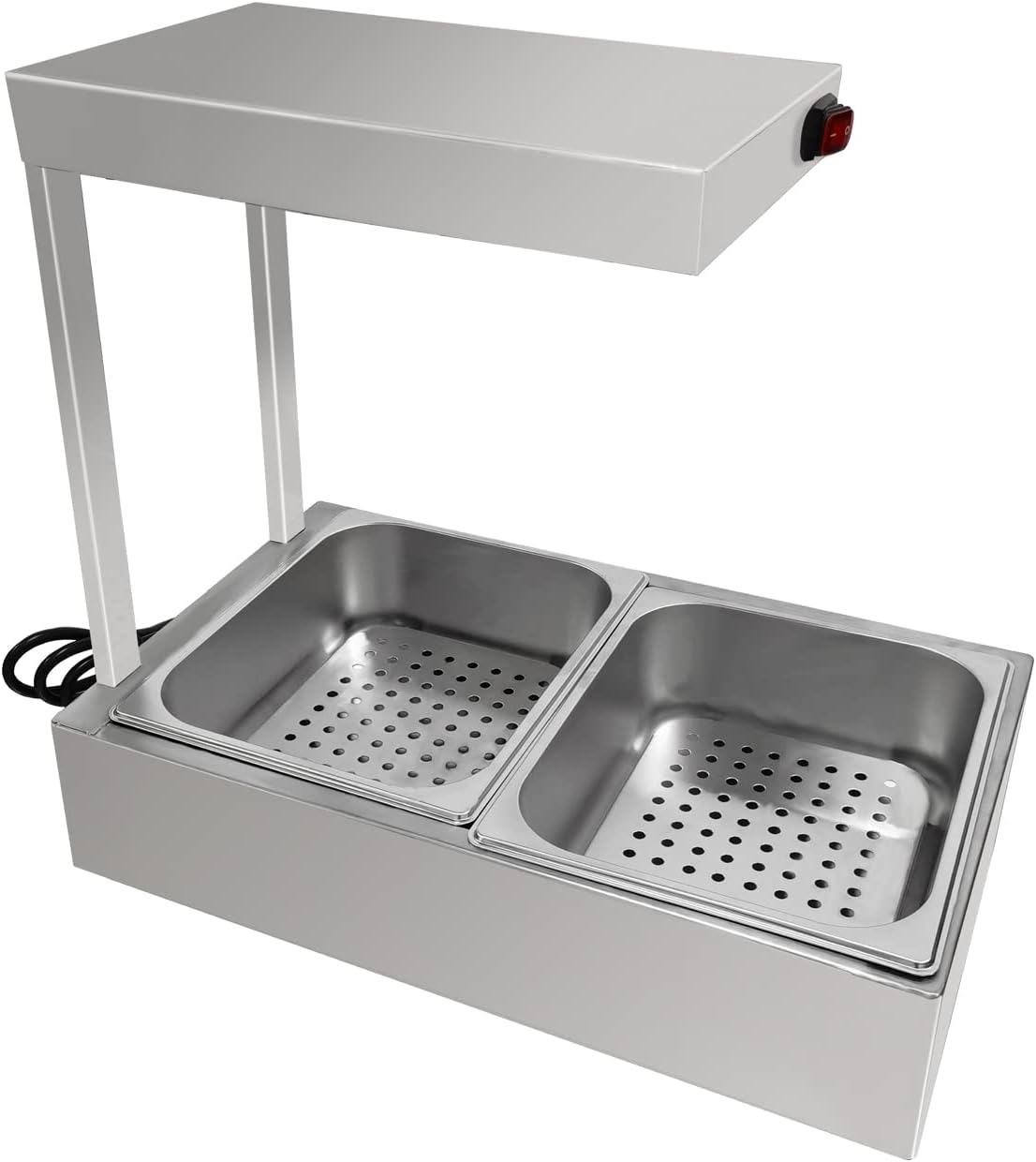 Infrared French Fry Warmer Overhead Heat Lamp Fry Warming Station with (2) Food Pan (DH-312)