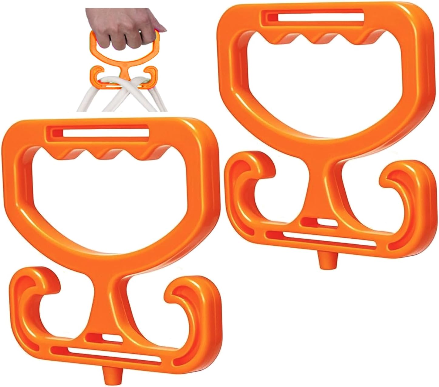 Grocery Bag Carrier with Plastic Storage Box, 2 Pack Grocery Bag Holder for Plastic Bags, Holds 100lbs, Heavy Duty Carry Handle, Comfortable Grip to Carry Bags, Buckets, Shopper Accessories, Orange