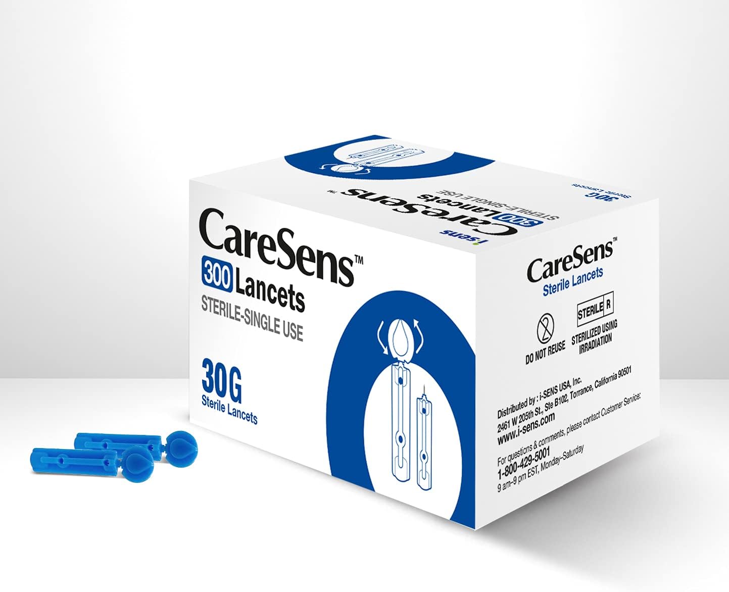 CareSens Sterile Single Use Ultra Thin 30G Universal Designed Lancets (300 Counts) for Minimizing Skin Discomfort and Pain