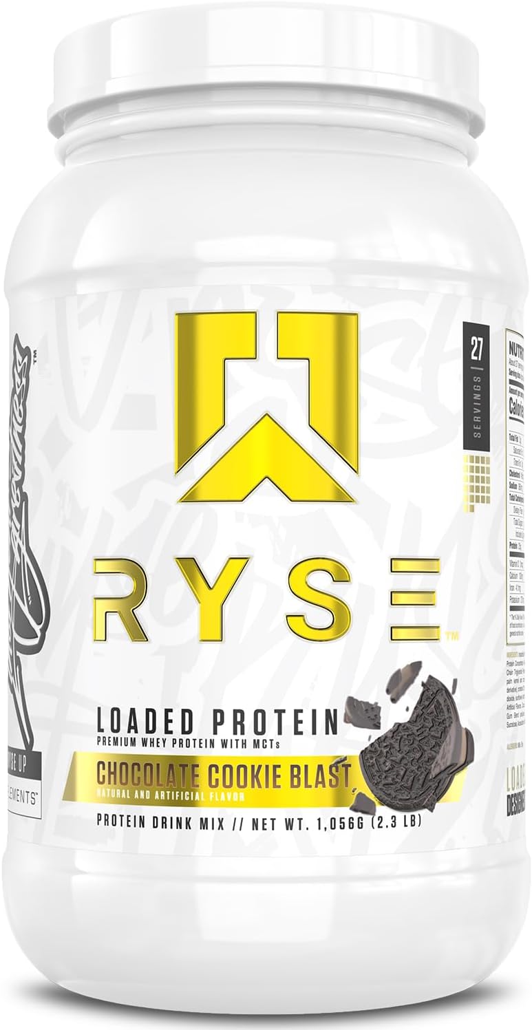 RYSE Loaded Protein Powder - Chocolate Cookie Blast - 25g Whey Protein Isolate & Concentrate with Prebiotic Fiber & MCTs - Low Carb, Low Sugar, Digestive-Friendly - 27 Servings / 2 lb Tub