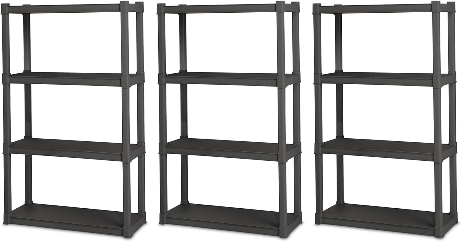 Sterilite 3-Pack 4 Shelf Unit, Heavy-Duty Shelving Storage and Utility Rack - Standing Plastic Organizer Shelves for Kitchen, Bathroom, and Garage