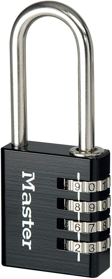 Master Lock 7640EURDBLKLH Combination Padlock in Aluminium with Long Shackle, Black, 4 x 10.2 x 1.5 cm, Multi