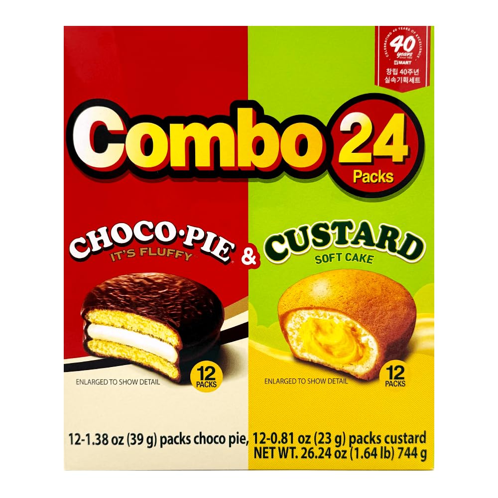 BOX OF LIFE Orion Custard & Choco Pie Combo Set - Delicious Korean Snack Pairing (12pcs Custard + 12pcs Choco Pie)