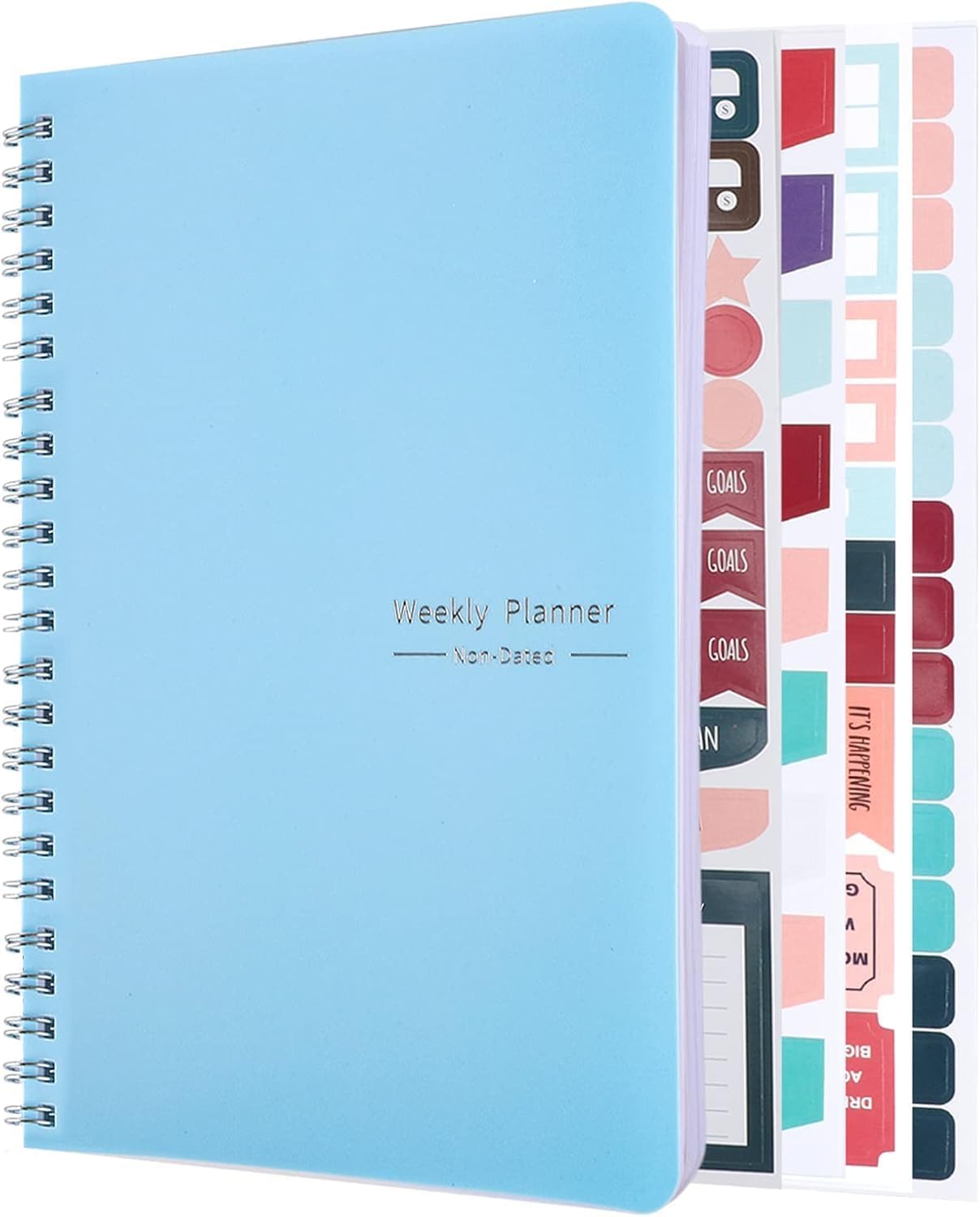 Undated Weekly Planner with Habit Tracker, 52 Weeks To Do List Notebook A5 Weekly Goal Planner with Spiral Binding & Stickers Home Work School Supplies for Women Girls 8.2" x 5.7" - Blue