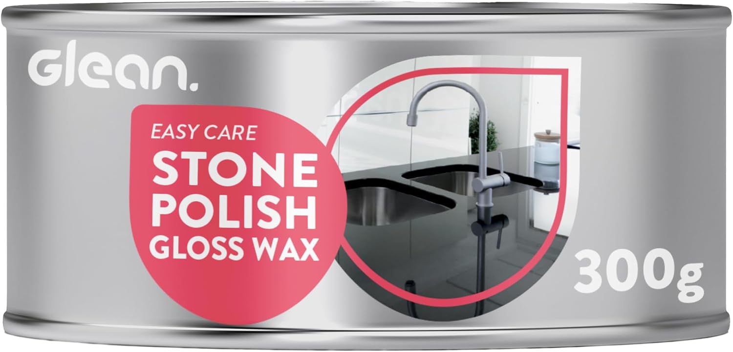 GLEAN Stone Polish Gloss Wax | 300g | Blend of Carnauba and Beeswax | Perfect for Natural and Man-Made Stone Surfaces | Food Safe | Kitchen Worktop Polish| High Gloss Protective Finish