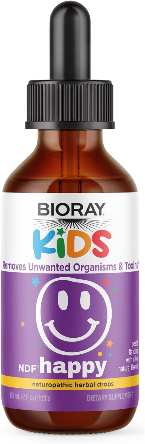 BIORAY Kids NDF Happy, Peach - 2 fl oz - Removes Unwanted Organisms That Can Trigger Irritability - 1-2 Month Supply