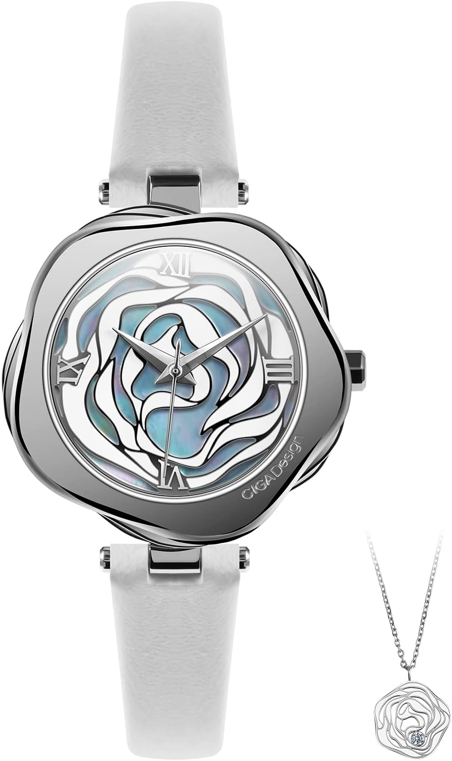 CIGA Design Watches for Women Denmark Rose Series Fashion Quartz or Automatic Mechanical Skeleton Wrist Watch with Bonus Necklace Gifts