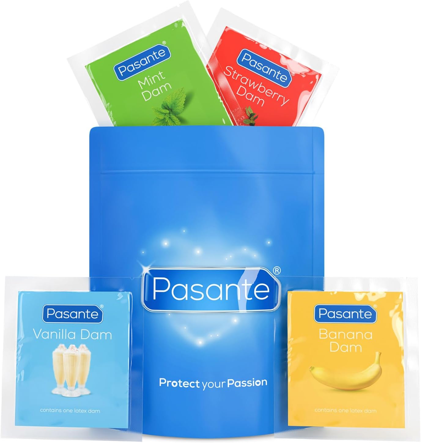 Pasante Oral Latex Dams | Assorted Flavours 8 Pack | for Safer Oral S*x | Hermetically Sealed for Maximum Hygiene