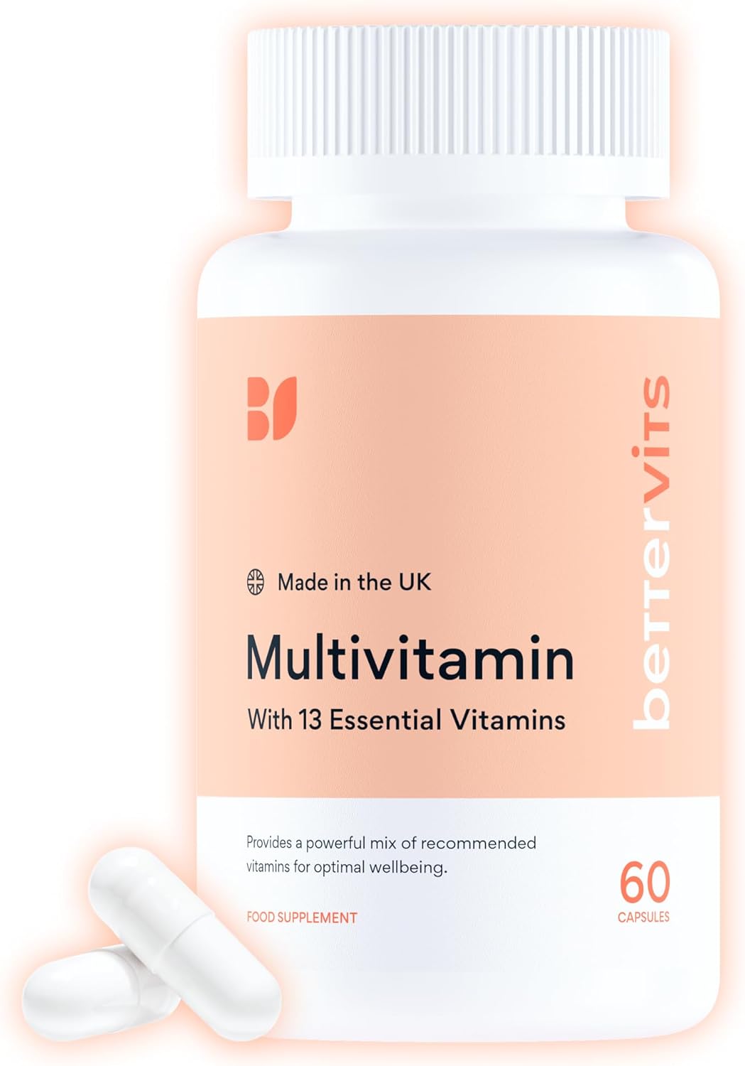 Bettervits Multivitamin Tablets for Women & Men with 13 Vitamins | Multivitamins A,B,C,D,E, Biotin - Energy Boost & Immunity Support | Gluten-Free and Vegetarian Friendly | 60 Vitamin Capsules