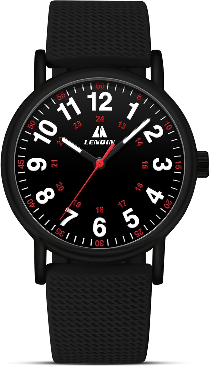 Mens Watches Ladies Watches Nurse Watch for Medical Professionals, Students Women Men Waterproof Analog Quartz Watches - 24 Hour Military Time Luminouse Easy Read Dial with Second Hand