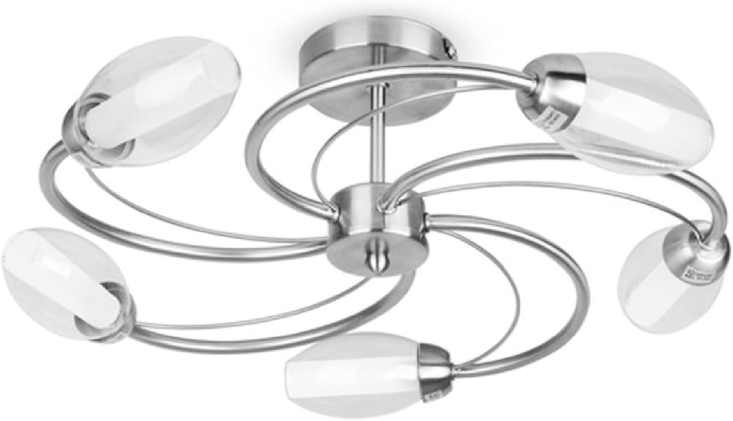 MiniSun | Modern 5 Way Brushed Chrome and Glass Swirl Design Ceiling Light | Close-to-Ceiling Lights, Home Décor & Improvement Essential