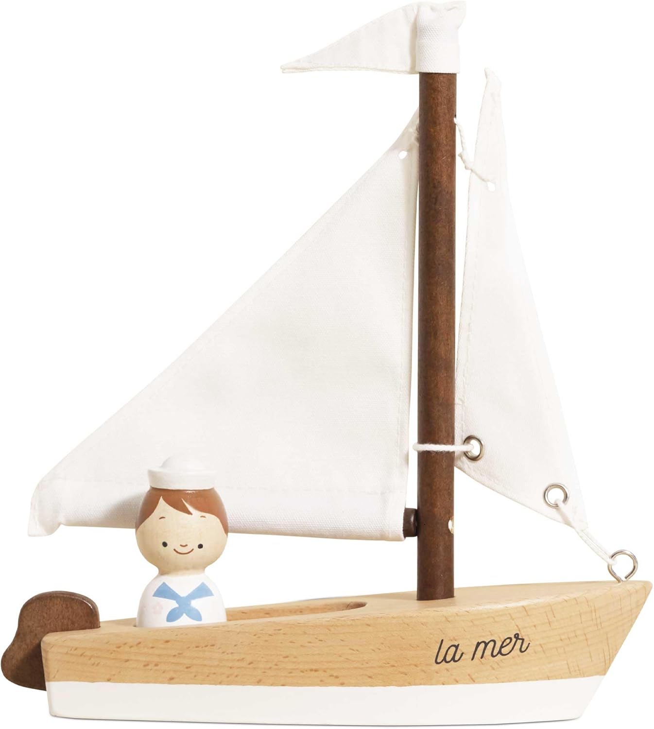 Le Toy Van – Wooden Sailing Boat & Captain | Fire the Imagination with Textile Sails Childs Play toy - Suitable for Ages 3+ years, White