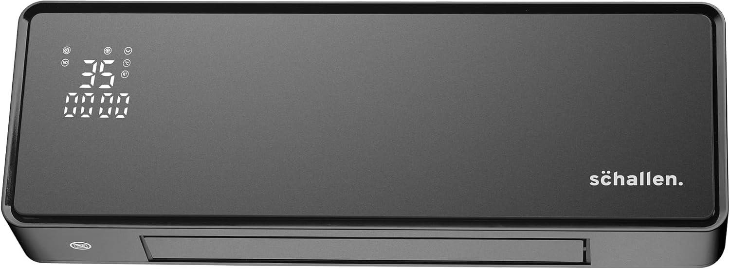Schallen Oscillating Wall Mounted Over Door PTC Heater with LED Digital Display, 24 Hour Timer and Remote Control (Black)