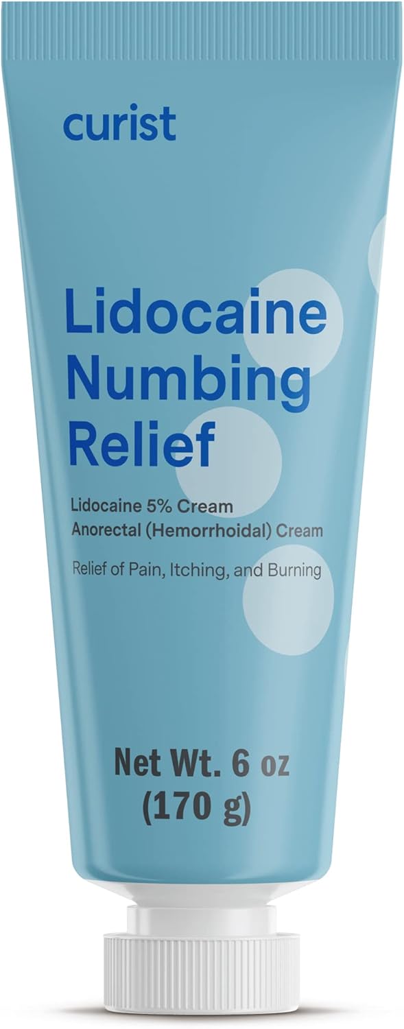 Curist 5% Lidocaine Numbing Cream - 6 oz (170 g) XL Tube - Soothing Numbing Cream for Temporary Discomfort, Itching, and Burning from Hemorrhoids Lidocaine 5% (1 Pack - 6 oz Tube)