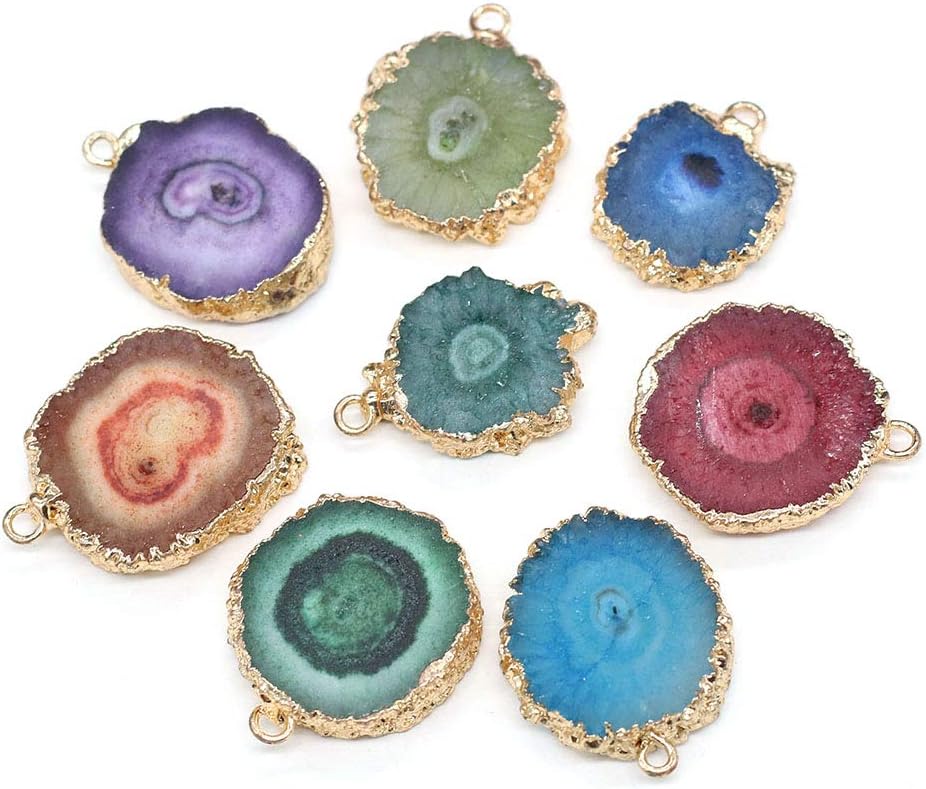 LHJ 5PCS Natural Agate Sheet Pendants - Irregular Round Mixed Color Gemstone Stone Pendants for Jewelry Making