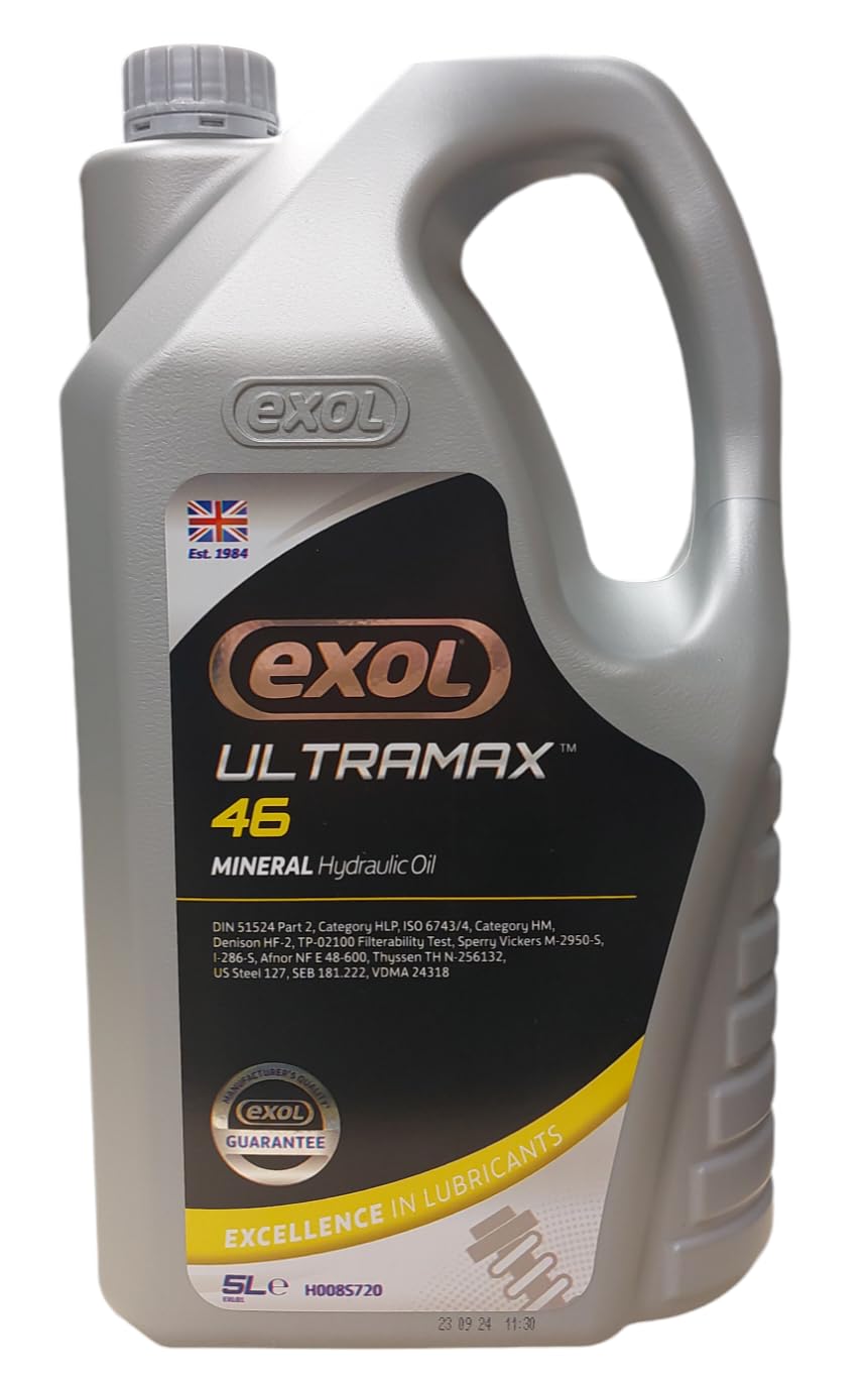 EXOL PREMIUM HYDRAULIC OIL 46 QUALITY FLUID 5 LTR, GENUINE VIRGIN GRADE ISO VG 46 NOT RECYCLED