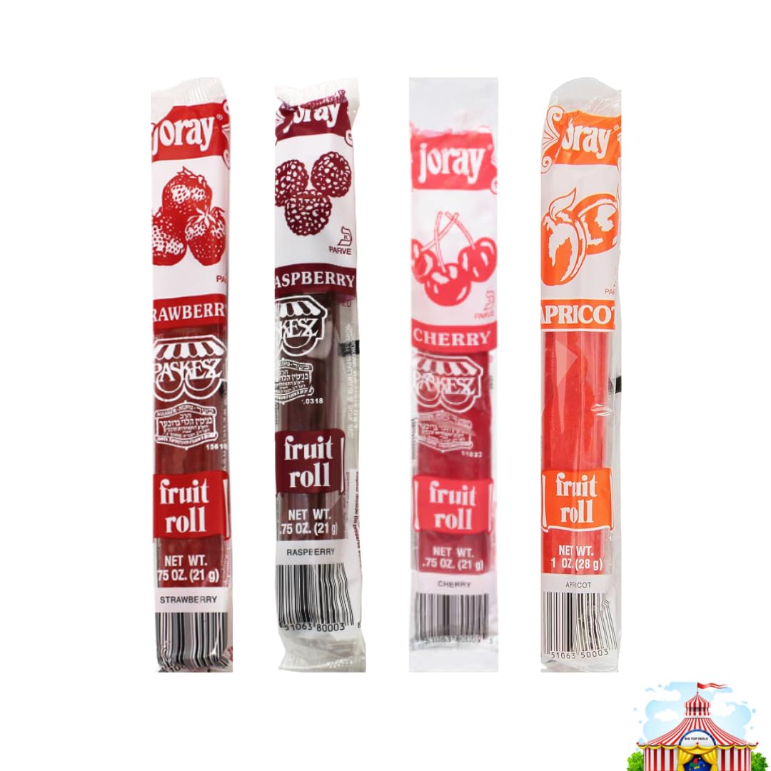 Variety Pack - 4 Flavor Fruit Leather - Raspberry, Apricot, Strawberry, Cherry - Individually Wrapped - 4 Pack Fruit Roll (0.75 Oz Each) - Snack for Kids & Adults - Perfect On-the-Go Treat
